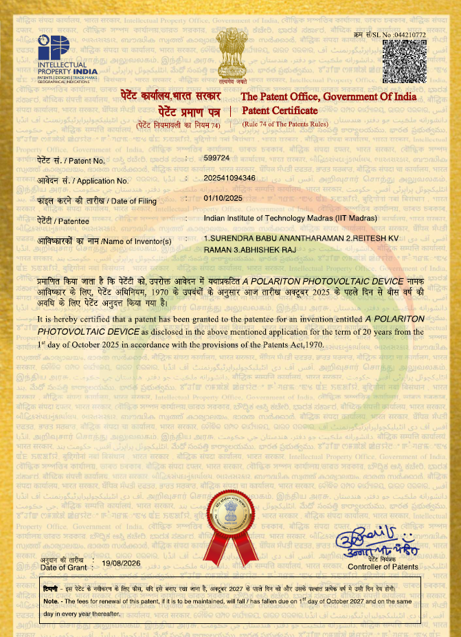 Congratulations to Dr. Surendra Babu Anantharaman and his BTP students for grant of Indian Patent